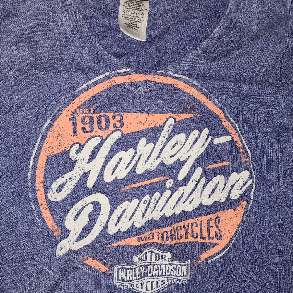 Harley Davidson Womens Long Sleeve Thermal Shirt XL Purple Vneck Biker Daytona - Picture 3 of 6